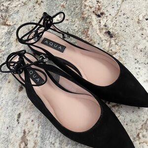 Women’s Black Ballet Flats by Aqua with Rhinestone Tie Size 8 New/Unworn